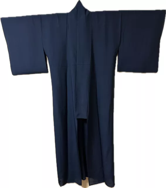 KIMONO VINTAGE GIAPPONESE BLU NAVY SETA, 100% SETA, Fatto a mano