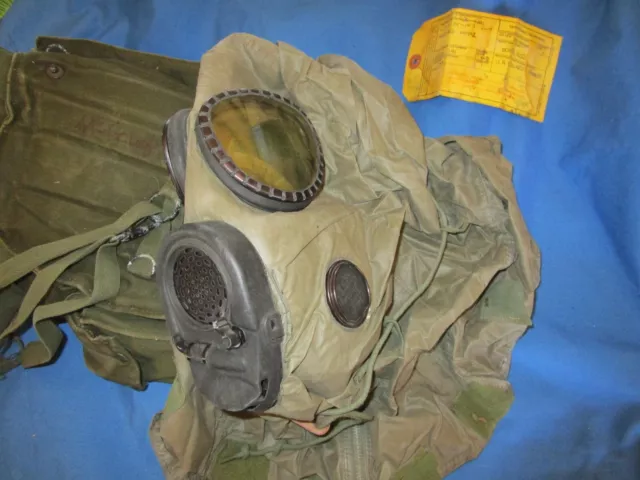 US Army M17A1 Gas Mask Medium w/  Canvas Bag & cover - Last inspected in 1991