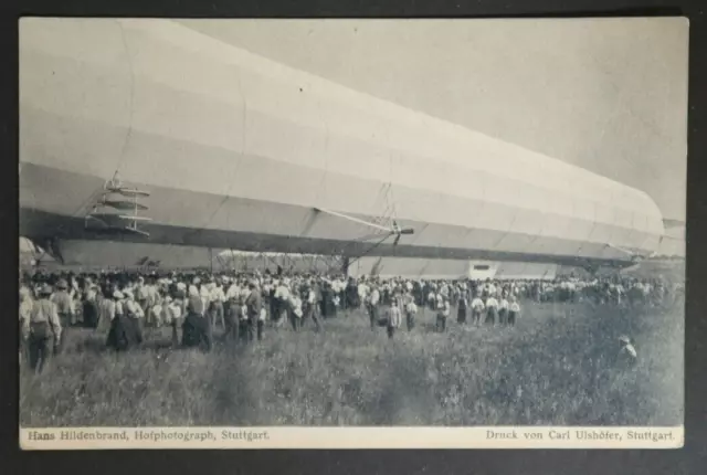 Hans Hildenbrand Postcard Zeppelin Blimp Airship RPPC 1908 Landing In Field