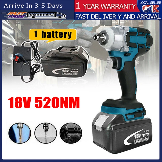 18V 1/2" Driver Cordless Impact Wrench Brushless with One Battery+Charger UK