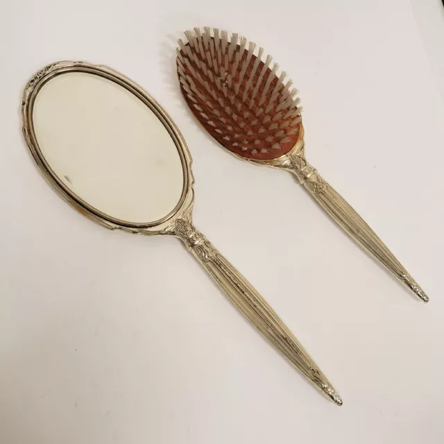 S&B Saart Brothers Sterling Silver Vanity Mirror and Brush Set Mono