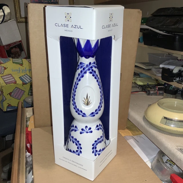 CLASE AZUL REPOSADO Tequila Empty Blue & White Bottle Hand Painted