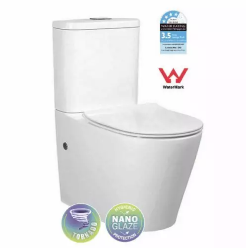 WELS RIMLESS Toilet Suite BACK TO WALL FACED CLOSE COUPLED SOFT CLOSE Seat matte