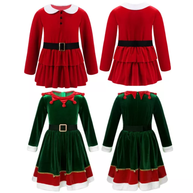 Kids Girls Christmas Santa Claus Cosplay Costume Eve Party Xmas Fancy Dress up