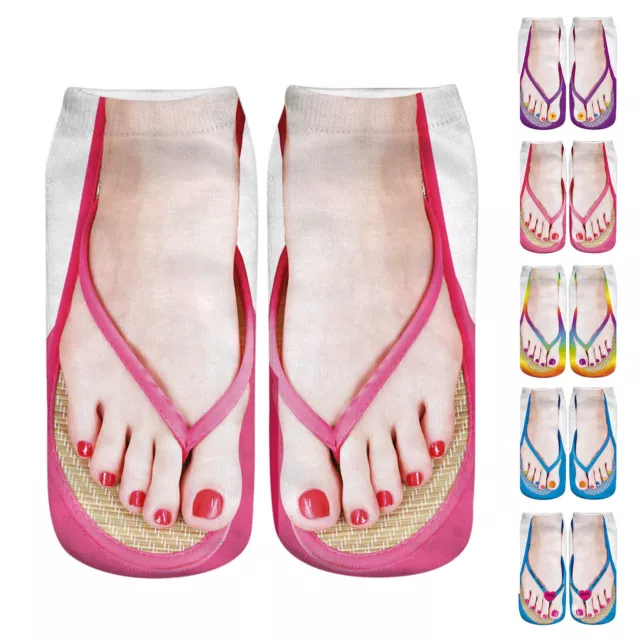 3D Pattern Manicure Print Women Socks Flip Flop Funny Hidden Running Socks