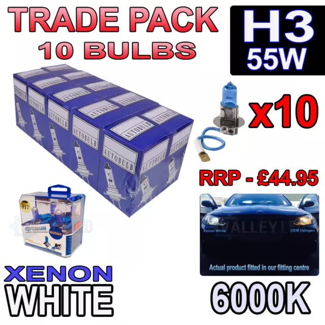 10 X H3 55w Xeno Bianco Lampadine Alogene 6000k - Trade All'Ingrosso 10 Set Fog