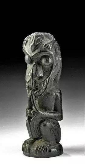 19th C. Borneo Dayak Wood Figure 7.75" Kalimantan Mahakam River Dayak peoples,