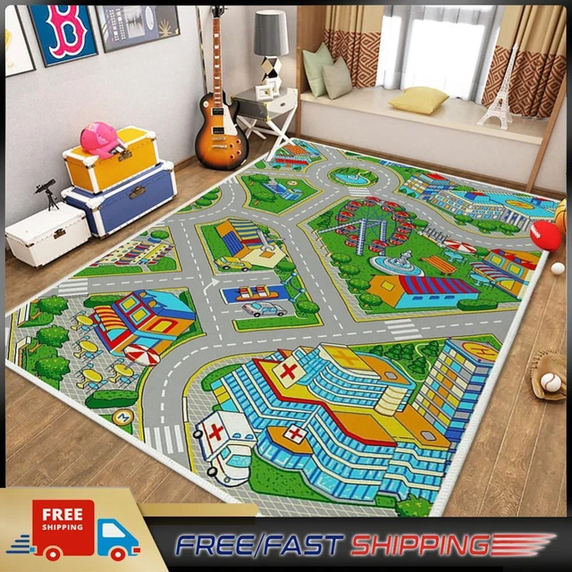 Kids Cartoon Carpet Rectangular Crawling Rug for Playroom Bedroom (60*90cm C)