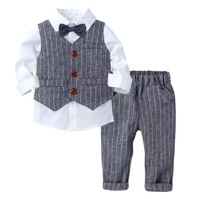 Baby Junge Gentleman Outfits Taufanzug Hochzeitanzug Langarmshirt+Weste+Hosen SW