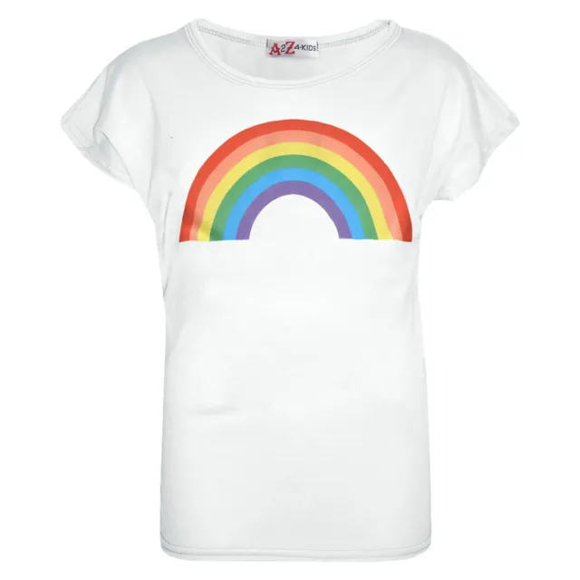 T-Shirt Arcobaleno Stampa Elegante Girocollo Bianco T Shirt Tank Top per Bambine