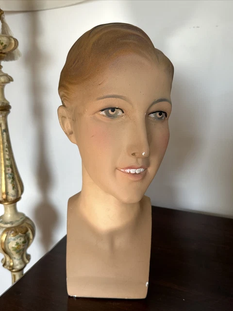 1930S 1940S VINTAGE Repro ? art deco plaster lady mannequin wig head