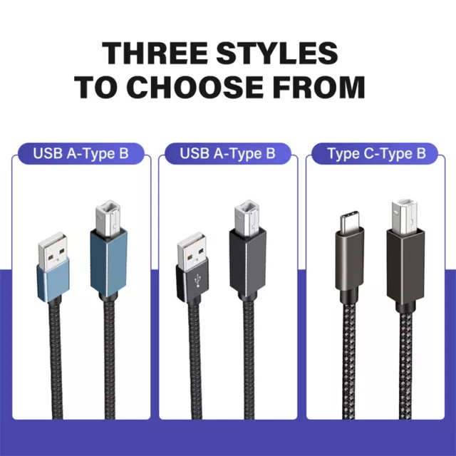 USB-A/C to USB-B Printer Cable High Speed Cord for Digital Piano MIDI Controller 2