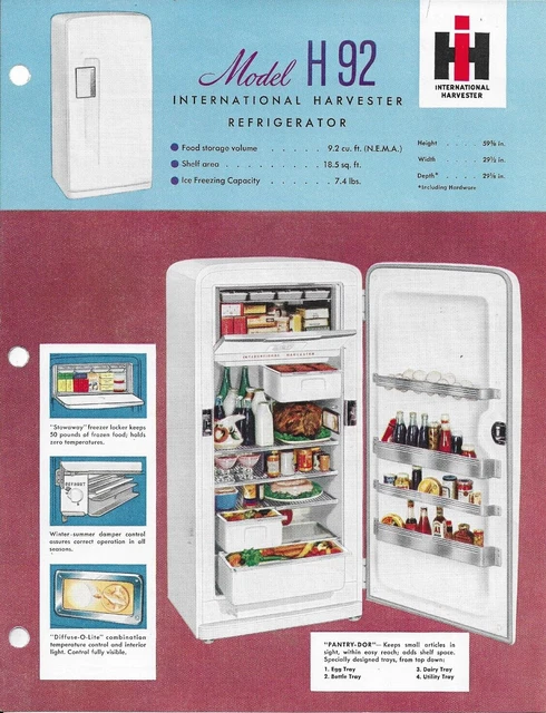 International Harvester International Model H92 Refrigerator Info Page