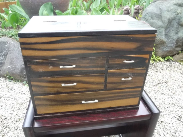 Black persimmon sawing box small drawer accessory case Japanse antique rare
