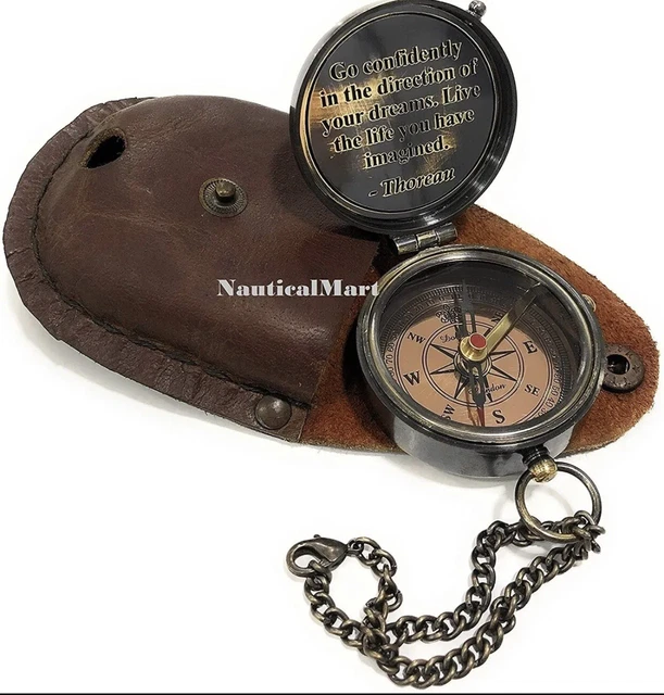 Pocket Compass - Inspirational Quotes Engraved Thoreau's Go Confidently Brass