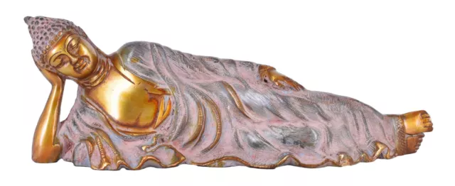 White Whale Large Brass Reclining Buddha Statue in Resting Pose