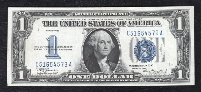 Fr. 1606 1934 $1 One Dollar “Funnyback” Silver Certificate Note About Unc (B)