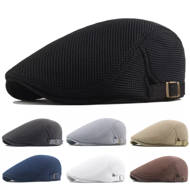 Men Beret Cotton Mesh Flat Cap Golf Driving Cabbie Newsboy Casual Breathable Hat