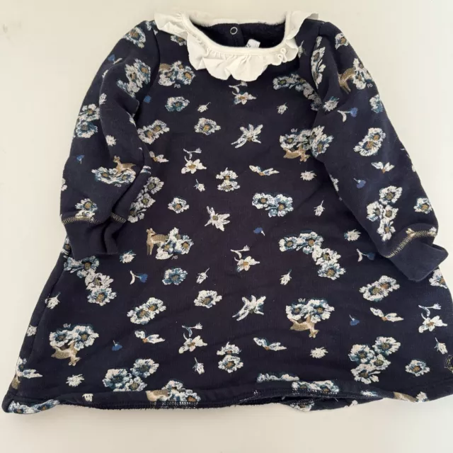 Petite Bateau Baby Girl Long Sleeve Fleece Dress Size 12-18 Months