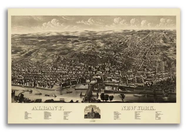 1879 Albany New York Vintage Old Panoramic NY City Map - 20x30