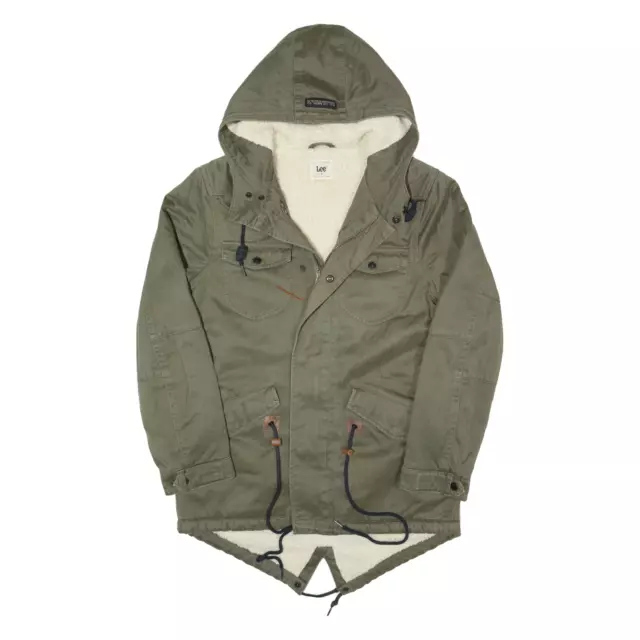 LEE Sherpa Lined Mens Parka Jacket Green Hooded S