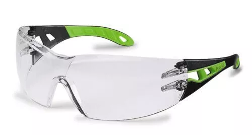 Uvex 9192225 Pheos Safety Glasses Spectacles Black Lime Green Clear Lens VAT inc