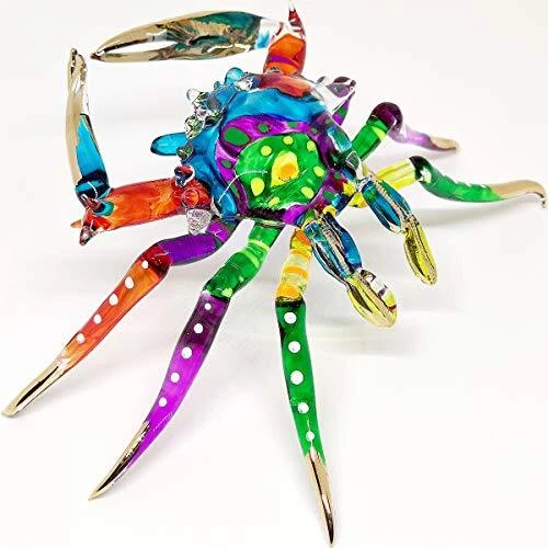 Big Crab Figurines Animals Hand Painted Blown Glass Art W22k Gold Trim