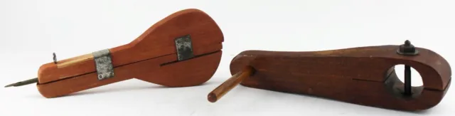 2 Antique Wood Tools-Rug Weaving Shuttle & Wood Handle Crank-Bolt on