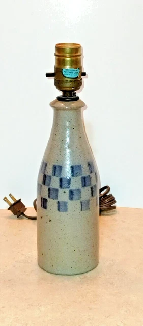 1994 Rowe Pottery Milk Bottle Lamp Checkered Salt Glazed 11.5” Tall