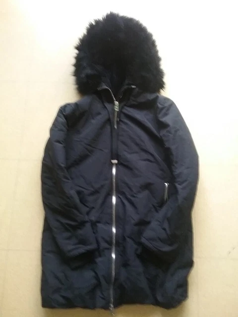 MANTEAU BLOUSON FEMME Zara Noir avec Capuche Fourrure Taille M