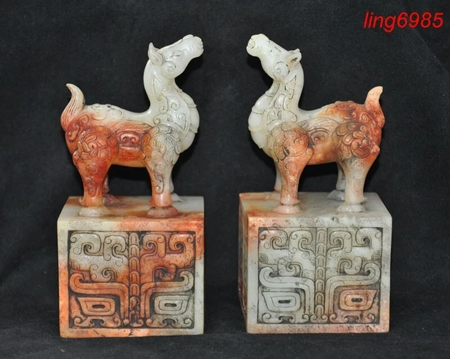 Chinese Hetian jade Carved Han dynasty animal horse statue seal Stamp signet