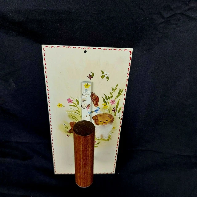 Vintage Hand Painted Trowel Towel Holder Dogs Folk Art Country Decor 3