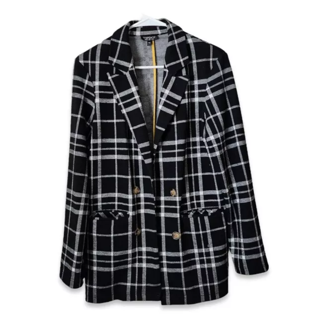 TOPSHOP window pane check blazer Dark Academia jacket in black / white size 4