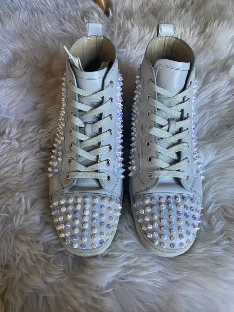 Authentic Christian Louboutin Louis Spike Sneakers, Off White, EU 41.5/US 8