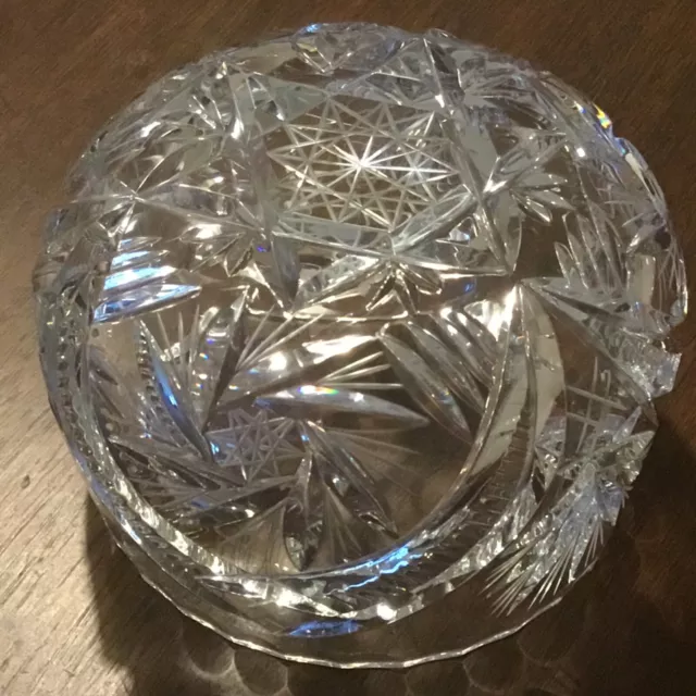 Vintage American Brilliant Cut Glass Bowl Dish PinWheel Crystal 3.25”H 1.8 lbs.