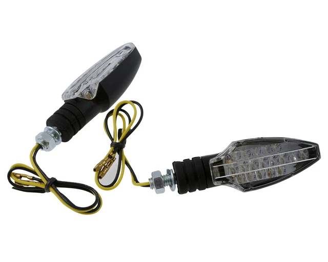 Paire de clignotants LED, Shin Yo COMO,moto, noir, verre transparent, paire