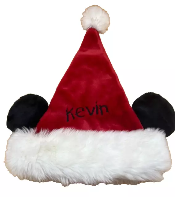 Mickey Mouse Santa Clause Hat KEVIN Christmas Disney Faux Fur Plush Ears Red