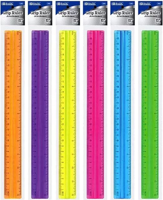 BAZIC Plastic Ruler 12" (30cm) w/Handle Grip, Inches Centimeter Metric Measuring