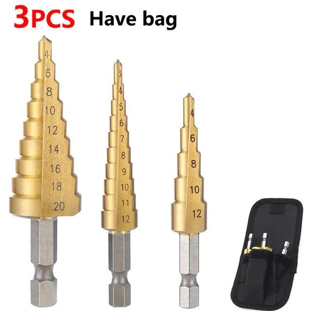 Hss Straight Groove Step Drill Bit Set Titanium Coated Wood Metal Hole Cutter...