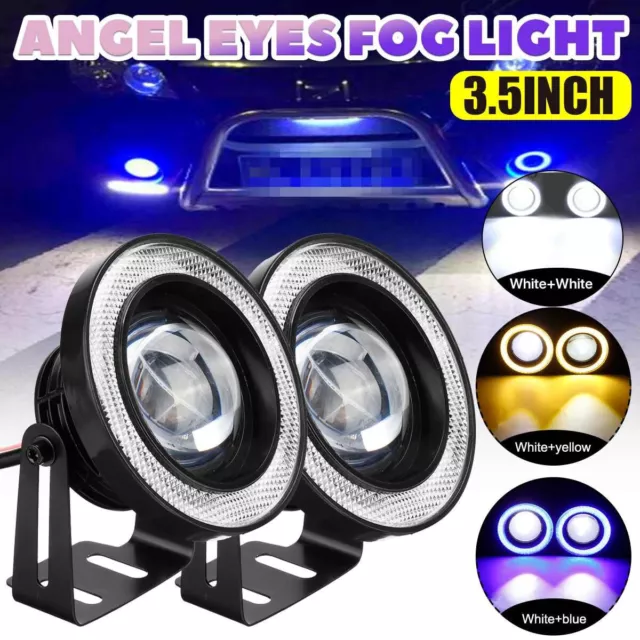 2.5"/3"/3.5" Car COB LED Fog Light Projector White Angel Eyes Halo Ring DRL Lamp