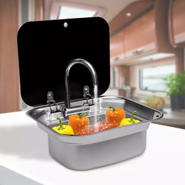 Edelstahl Spüle Küche mit Armatur+Deckel für Kompatibel RV Camper Wohnmobil
