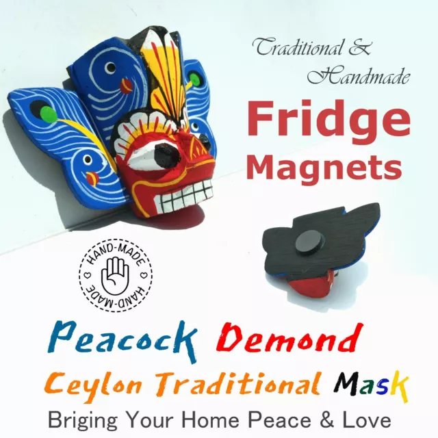 Fridge Magnet Ceylon Traditional Mask Peacock demon Refrigerator Handmade Gifts