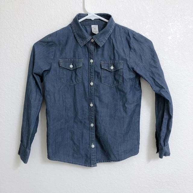 Carter's Shirt Girl's 8 Chambray Long Sleeve Denim Style Button Up Youth