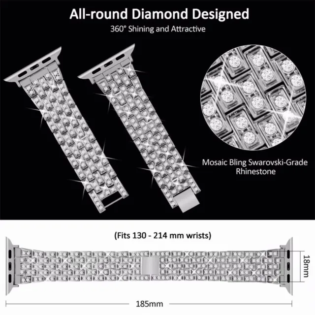 Bracelets diamant bling en acier inoxydable pour bracelets iWatch Series Apple Watch 7654321 3