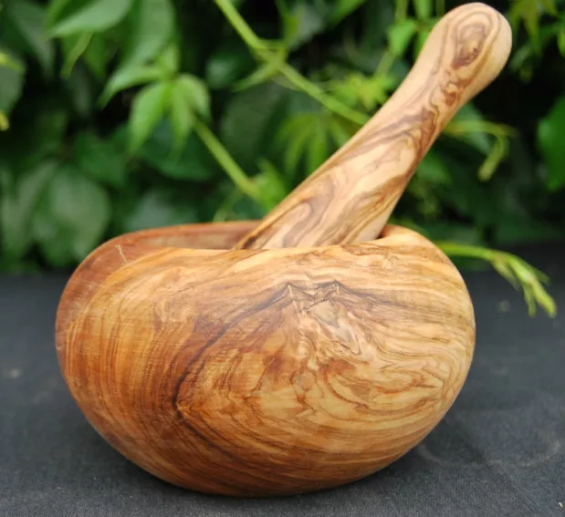 XL Mörser mit Stößel aus Olivenholz  Küchenmörser Holzmörser Gewürzmörser 12cm