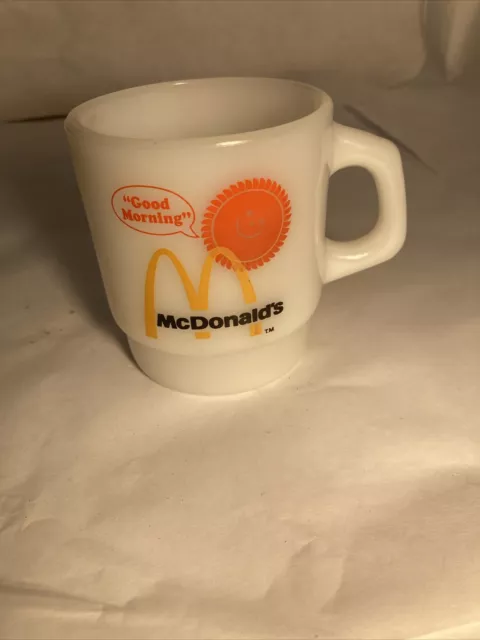 Vintage Fire King Anchor Hocking Milk Glass McDonalds Good Morning Coffee Mug