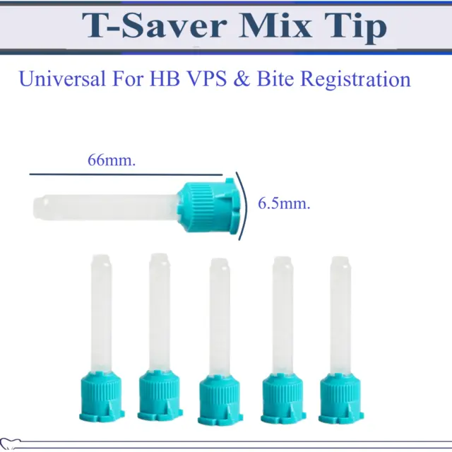 Dental Teal T-Saver Mix Tip  6.5mm. VPS Impression HP MIxing Tips Teal T-Short