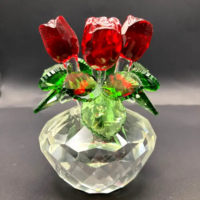 H&D HYALINE & DORA Crystal Red Rose Figurine Bouquet Unique Gift for Loved One