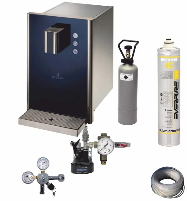 Bluglass 30 Mineralwassergerät für 3 Sorten inkl. Co², Uhr, Filter, Kartusche