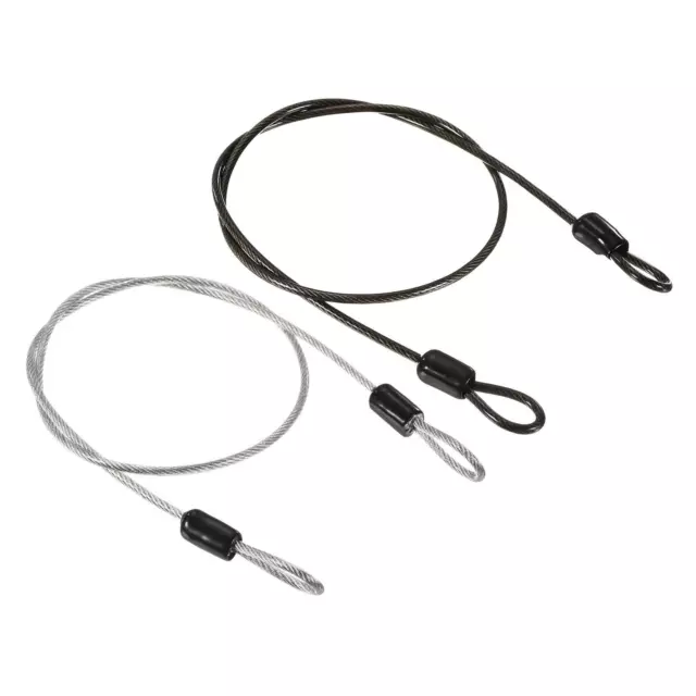 Security Cable 2.5mmx0.5m Coated Rope w Loop Transparent,Black 2Pcs
